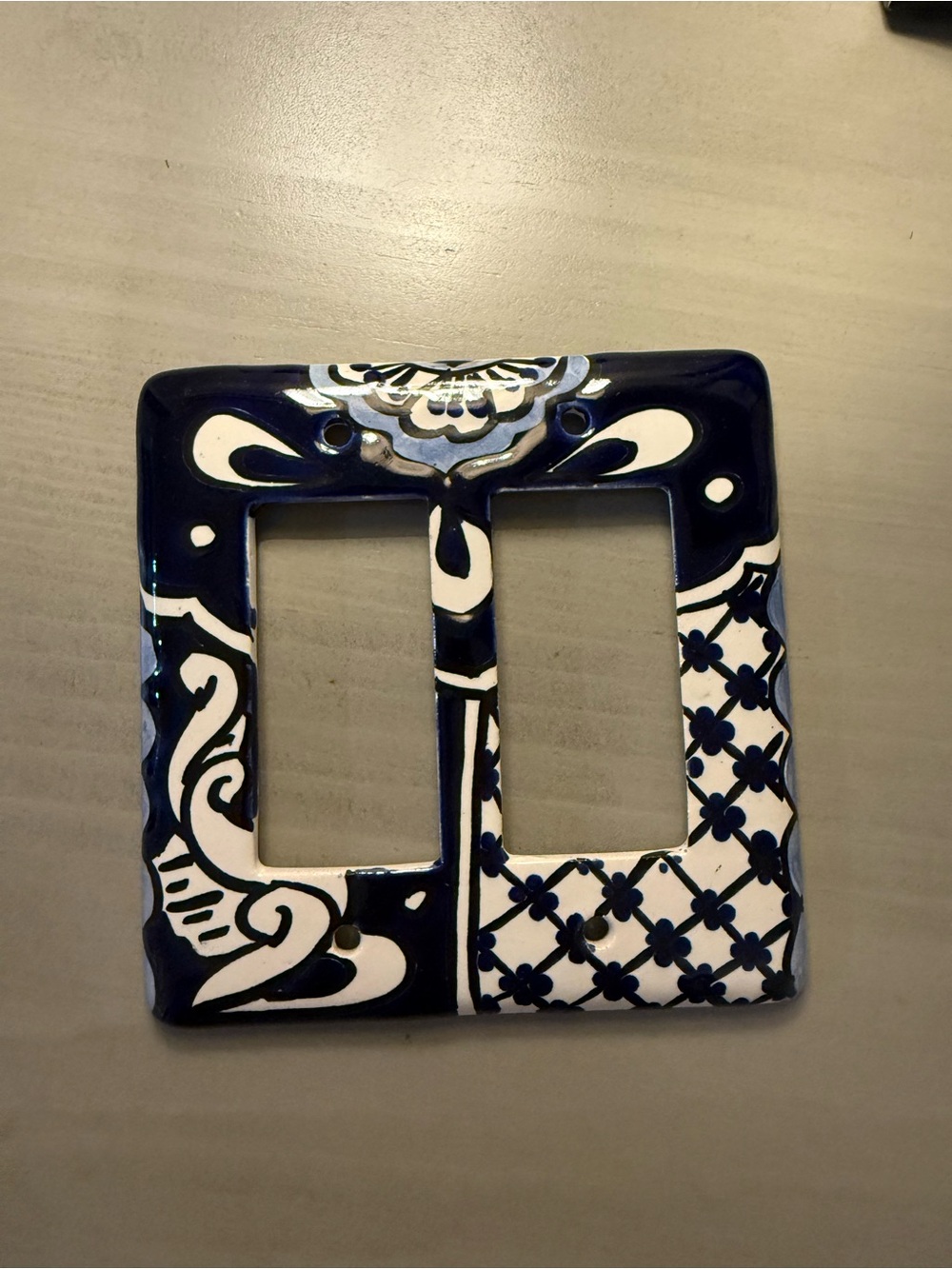 Decorative Double Rocker Switch Plate - Hand-Painted Navy and White